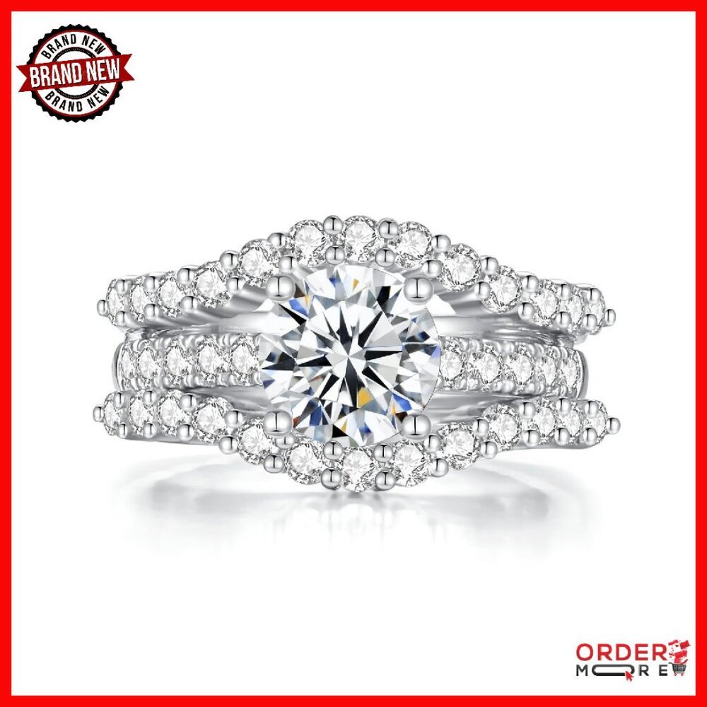 5.6 CTTW Moissanite Engagement Ring Set Sterling Silver Size 8.5